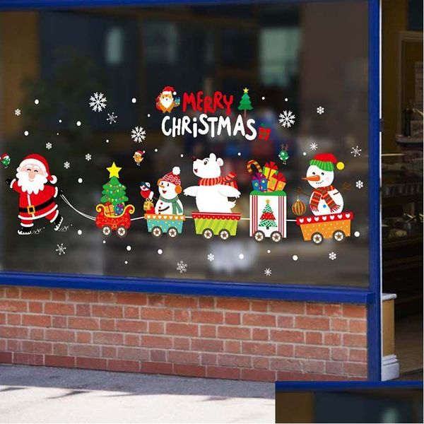 Adesivos de carro Árvore de Natal Santa Snowman Decorações Feliz Natal Ornamento Casa Janela Parede Mercado Vidro Kid Quarto Decalques Drop Deli Dhjph