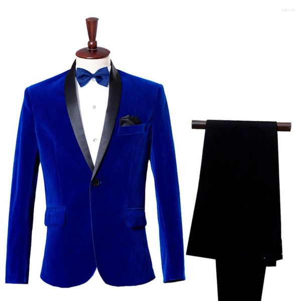 Abiti da uomo Elegante blazer in velluto Prom Uomo Blu Borgogna Giacca classica Costume Homme