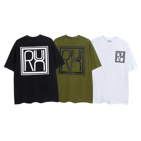 Rhude Seal Camiseta masculina de manga curta de algodão preto moda verão solta meia gola redonda casal