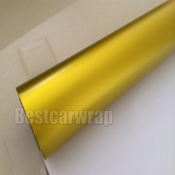 Eisgoldene Satin-Chrom-Vinylfolie für das gesamte Auto, mit Luftpolsterfolie und leicht haftendem Kleber in 3M-Qualität, 250 °C