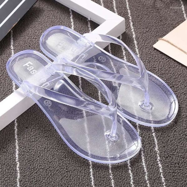 Chinelos de verão praia plana claro flip flops meninas transparente feminino geléia sapatos cor lisa flip-flops senhoras slides