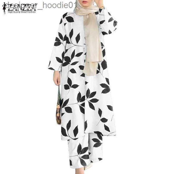 Базовые повседневные платья ZANZEA, женские мусульманские повседневные платья с цветочным принтом и боковыми разрезами, эластичный пояс с карманами, костюм L230916