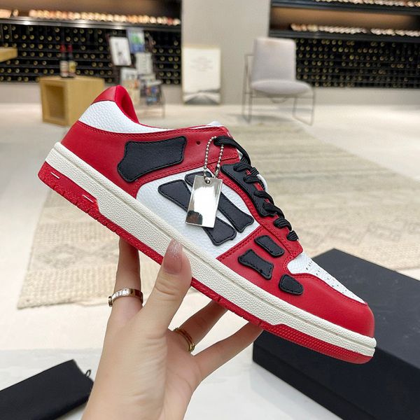 Designer Skel-Top Low Herren Damen Schuhe Bones Hi Leder Skelett Sneakers Luxus Skelett Blau Rot Weiß Schwarz Grün Grau Rosa Paar lässige Herren Damen Schuhe