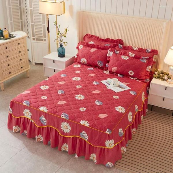 Gonna letto Addensare trapuntato Coperta di cotone Biancheria da letto tessile Copriletto Lenzuolo invernale con federa Resistente alle macchie F0379