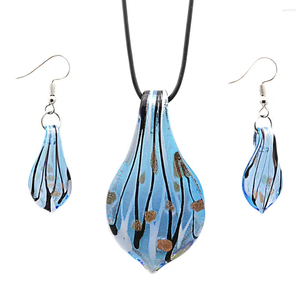 Ожерелье Серьги Набор Модные Синие Серьги Ювелирные Изделия Изысканный Стеклянный Костюм
