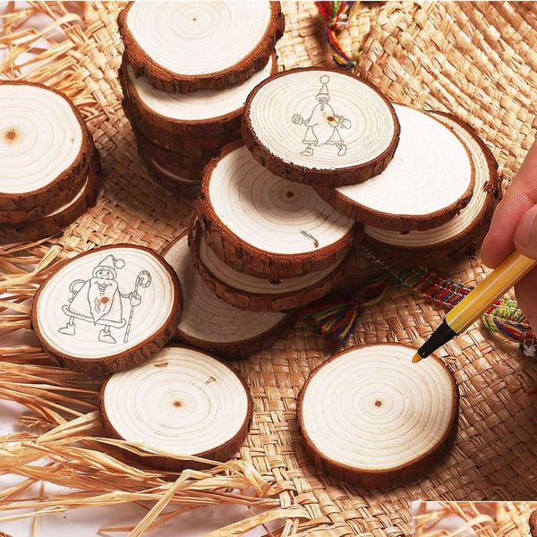 Ferramentas de artesanato Fatias de madeira de pinho 3 1/2 Rodada de madeira DIY artesanato enfeites de Natal Coasters secos 2/5 grosso em branco inacabado Dh9487 Drop D Dhomv