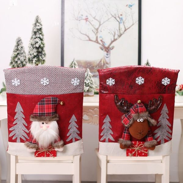 Décorations de couverture de chaise de dessin animé de noël père noël bonhomme de neige renne housses de chaise de salle à manger sac restaurants accessoires de cuisine ornements de fête de noël