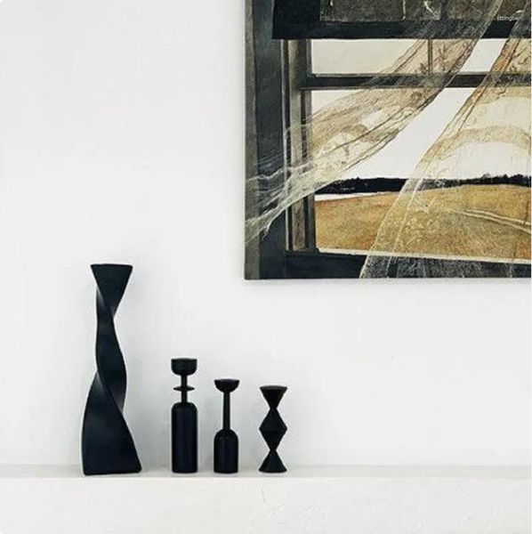 Vasos preto e branco nórdico vaso de cerâmica estranho em forma de árvore cabeça espiral sala de estar ornamentos de mesa decoração de casa