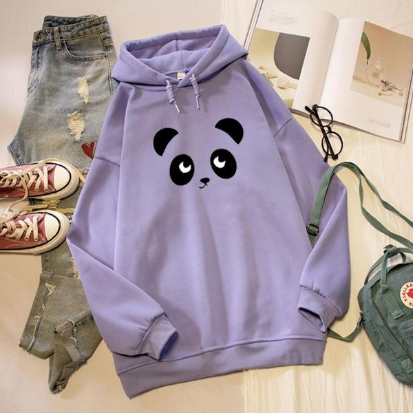 Hoodies femininos panda impressão dos desenhos animados kawaii harajuku moletom inverno streetwear kpop oversized feminino casual com capuz senhoras manga longa