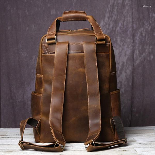 Zaino JLFGPJ Borsa per computer da viaggio d'affari in vera pelle di vacchetta da uomo di grande capacità in pelle di cavallo pazzo vintage fatta a mano