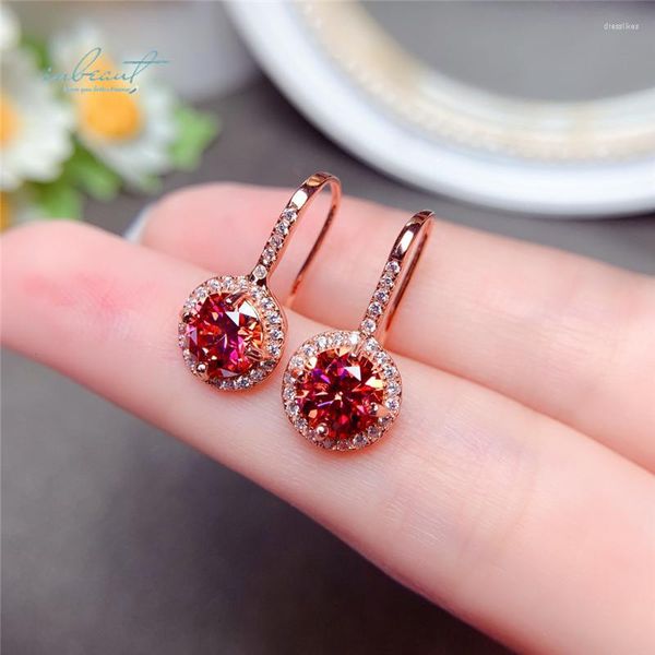 Brincos pendurados inbeaut 18k rosa banhado a ouro total 2 ct redondo excelente corte passe teste de diamante vermelho moissanite festa joias finas