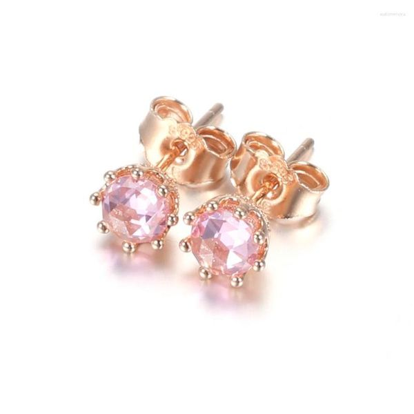 Stud Küpe Gül Pembe CZ Köpüklü Taç Küpe Kadınlar İçin Otantik S925 STERLING Gümüş Takı Lady Kız Doğum Günü Hediyesi