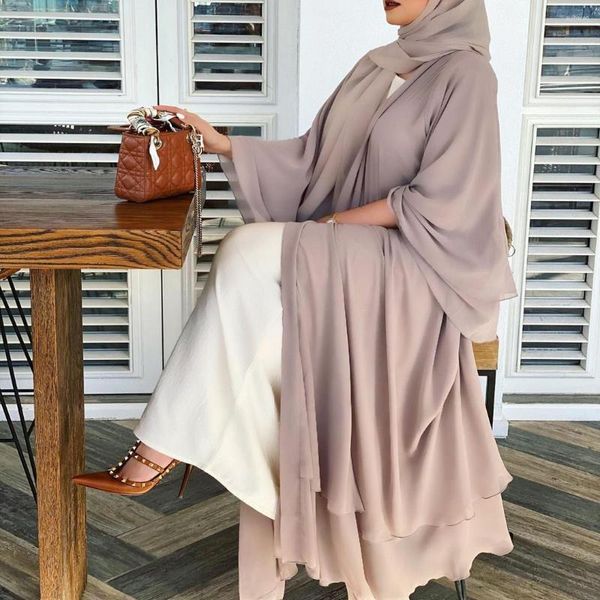 Roupas étnicas Conjuntos Muçulmanos Dubai Chiffon Kaftan Aberto Abaya Vestido Longo Ramadan Robe Femme Musulmane Vestidos de Noite Luxo Hijab Mulheres