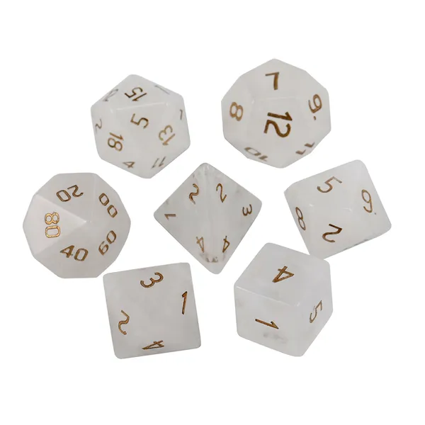 Natürlicher weißer Kristall, polyedrische lose Edelsteine, Würfel, 7-teiliges Set, Dungeons Dragons, Kristallwürfel-Set, DND, RPG-Spiele, Ornamente, Spot-Waren, Großhandel, Akzeptieren Sie kundenspezifisch