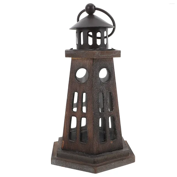 Kerzenhalter 1 stück Vintage Holz Halter Kerzenständer Nostalgie Tasse Leuchtturm Form Design Desktop Schmuck Für Zuhause (Braun)