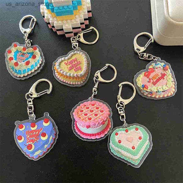 Schlüsselanhänger Lanyards Vintage Farbiger Geburtstagskuchen Schlüsselhalter Acryl Kawaii Rucksack Reißverschluss Airpods Dekorativer Anhänger Auto Kapling Schlüsselbund Spielzeug Geschenk Q230918