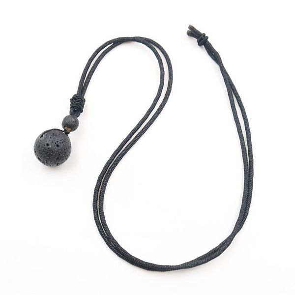 Yjxp pedra de lava natural pingente corda corrente colar 18mm vulcânica redonda grânulo na moda colares amuleto da sorte jóias 1 pcs2454