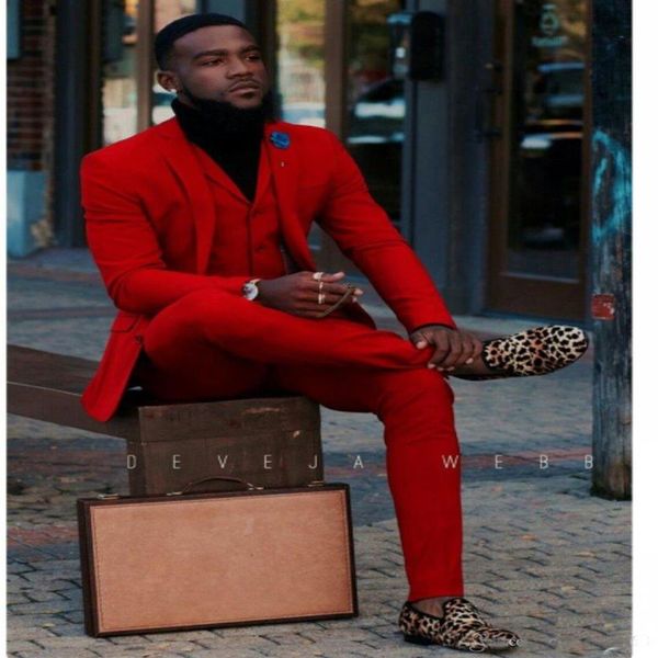 Kırmızı Damat Smokin Notch Kavur Bakımsmen Erkek Düğün Takım Popüler Adam Ceket Blazer 3 Parça Suit Jakket Pantolon Vest264u