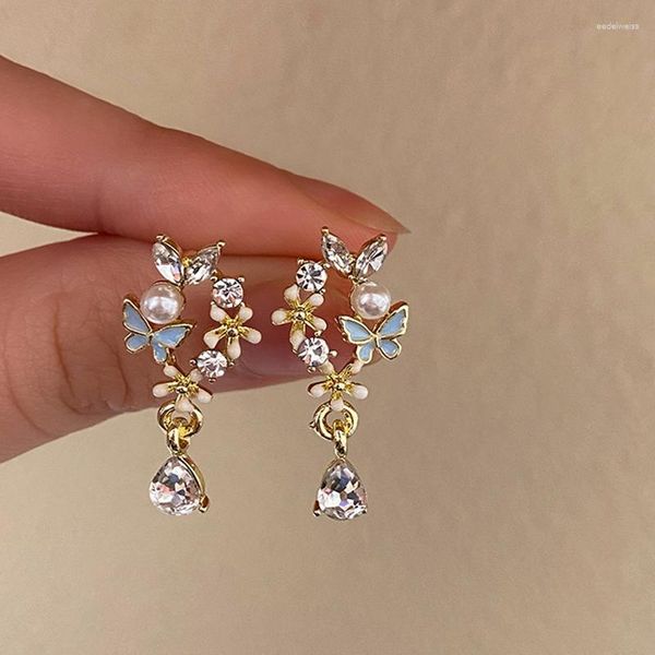 Ohrstecker Koreanische Nette Blume Schmetterling Für Frauen Exquisite Perle Zirkon Hohl Design Süße Mädchen Party Schmuck