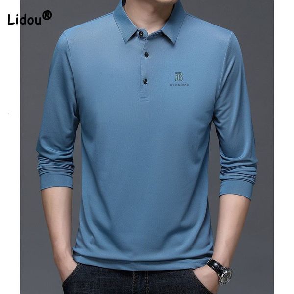 Polo da uomo Tendenza alla moda da uomo Tinta unita Camicia con collo a polo Business Casual Semplicità Stampata T-shirt a maniche lunghe Autunno Abbigliamento maschile 230915