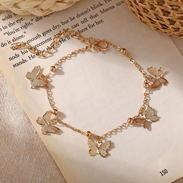 Charme pulseiras na moda borboleta pingente pulseira ajustável corrente praia tornozeleira crianças menina jóias presentes estilo