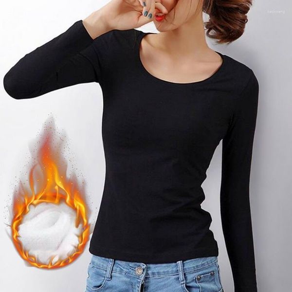 T-shirt da donna O Collo Camicia a maniche lunghe Donna Inverno Bottoming Top corto 2023 Nero Casual Slim Basic Donna Velluto