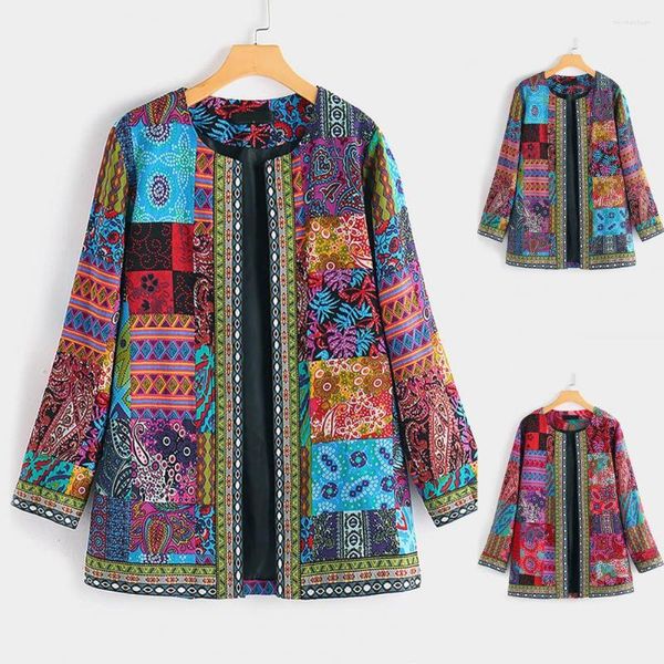 Cappotto da donna in maglia da donna Cappotto con stampa etnica vintage a punto aperto Capispalla autunnale Giacca a maniche lunghe per l'uso quotidiano