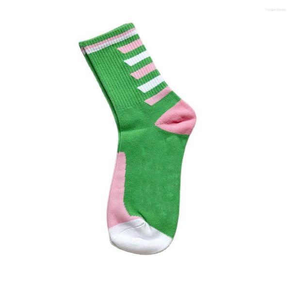 Frauen Socken Griechische Schwestern Benutzerdefinierte Brief Baumwolle Streifen Rosa Grün Patchwork Strümpfe Sport Großhandel