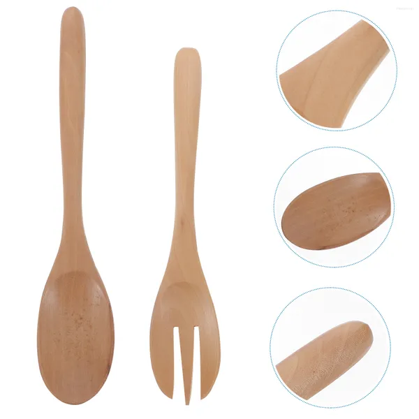 Forchette Insalata Cucchiaio Di Legno Forchetta Liscia Utensili Mangiare Posate Cucchiai Mixing Server