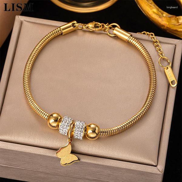 Charme Pulseiras LSIM 316L Aço Inoxidável 18K Banhado A Ouro Estrela Borboleta Pulseira Para Mulheres Moda Meninas Festa Jóias