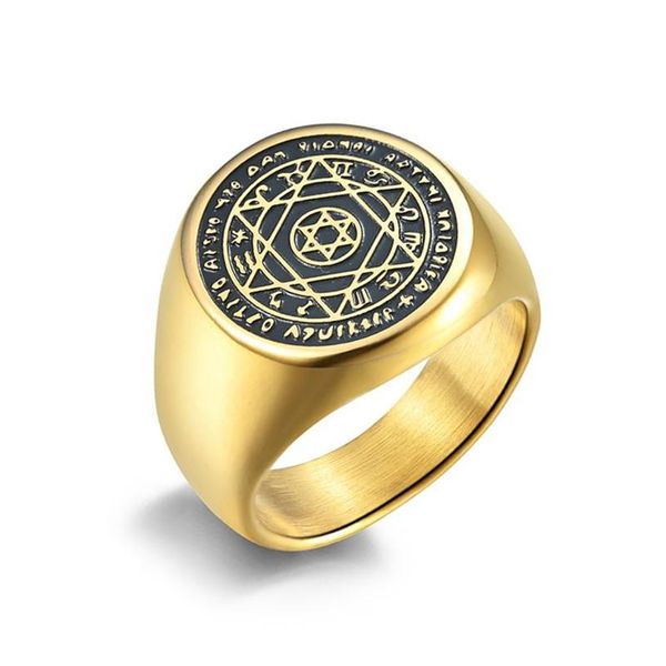 Anéis de Cluster Vintage Estrela de Seis Pontas Titânio Aço Ouro Prata-Cor Solomon Seal Ring Dedo Lucky Men's Jóias Gift306H