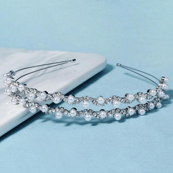 Fermagli per capelli Donna Fasce con strass Colore argento Accessori di perle Sposa Principessa Corona Diademi Matrimonio