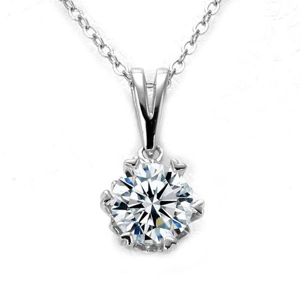 Ketten D Farbe VVS1 Moissanit Halskette 925 Sterling Silber 1 0Ct Runde Brilliant Diamanten Solitär Anhänger Für Frauen Schmuck265i