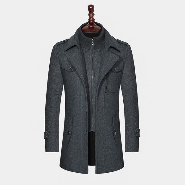 Misturas de lã masculina casaco de lã de inverno masculino casual marca cor sólida misturas de lã casaco de ervilha masculino trench coat sobretudo 230915