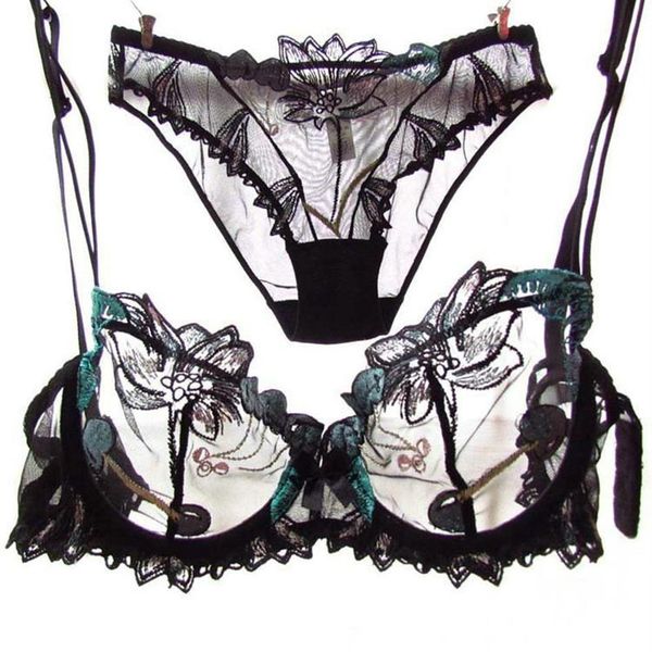 Mulheres Underwer Lingerie Set Sexy Bra Breves Conjuntos Push Up Transparente Lace Bordado Sem Forro Fino Sutiã Preto Calcinha Sutiã Branco Y2001202U