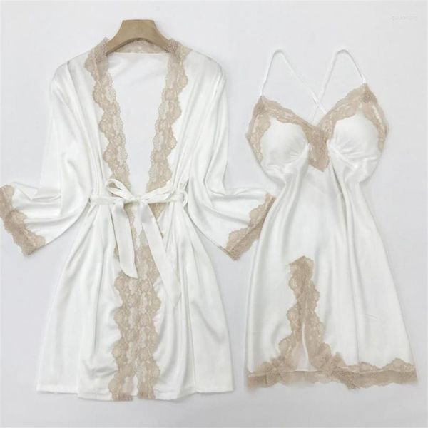 Indumenti da notte da donna Bianco Sposa Damigella d'onore Abito da sposa Set Sexy Slittamento Completo Camicia da notte in pizzo Estate Raso di seta Kimono Abito da bagno Ho2760