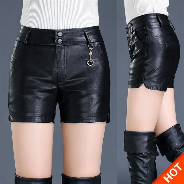 Yeni Tasarım Moda Kadınların Yüksek Bel PU Deri Plus Boy Boy Boyut 4xl5xl6xl7xl Boot Cut Shorts Bodycon Tunik Şort203V