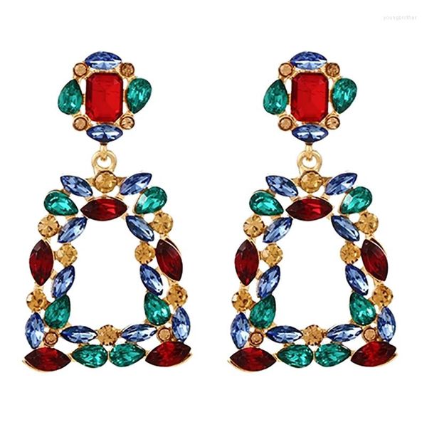 Brincos pendurados zhini punk liga geométrica irregular oco para mulheres luxo colorido cristal declaração brinco jóias presente