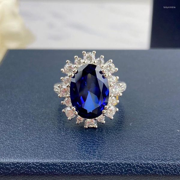 Anelli a grappolo Gioielli in argento sterling puro 925 di alta qualità da donna Anello squisito in pietra blu Accessori regalo per anniversario