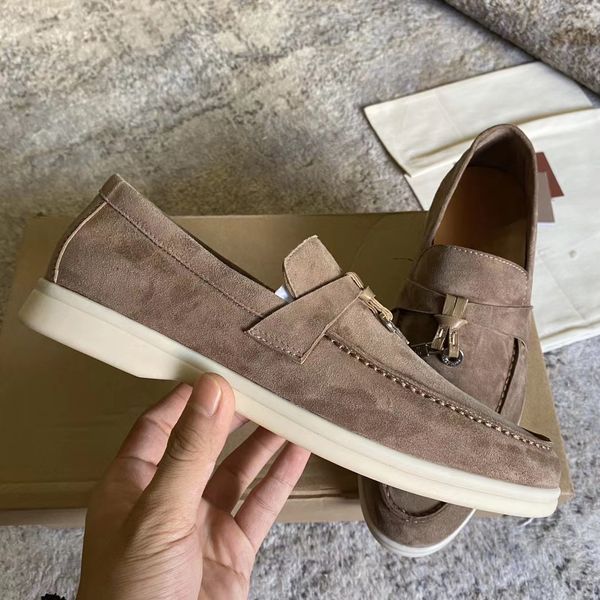 Yaz 23S/s Marka Erkekler Piana Piana Sıradan Ayakkabı Terlemeleri Yürüyüş Soafers Düşük Üst Süet İnek Deri LP Oxfords Düz Mokasinler Konfor Kauçuk Sole Beyefendi Yürüyüş Ayakkabı