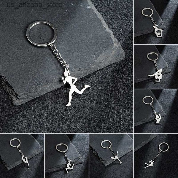 Schlüsselanhänger Lanyards Shuangshuo Sport Turnerin Anhänger Schlüsselanhänger für Frauen Mädchen Edelstahl Yoga Skater Cheerleader Schlüsselanhänger Gymnastik Schmuck Geschenk Q230918