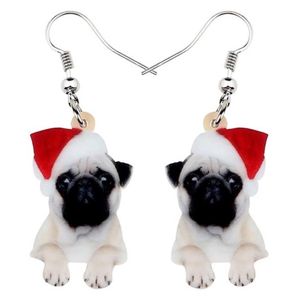 Dangle Avize Akrilik Noel Tatlı Pug Köpek Küpe Deliler Sevimli Evcil Hayvanlar Hediye Kadın Kızlar Çocuk Festivali Charms Dekorasyon B217C