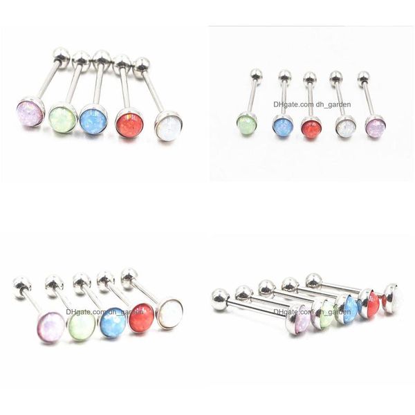 Zungenringe 50 Stück Körperschmuck Piercing Opal Edelsteine Funkenring Glocken Nippel 14G1,6 mm x 16 mm Bar Mix Schöne Farben Drop Lieferung Dhgarden Dh92M