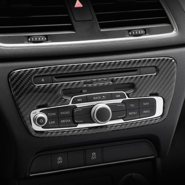 Console de fibra de carbono cd painel decoração capa guarnição quadro de controle de ar condicionado adesivo para audi q3 2013-2018232c