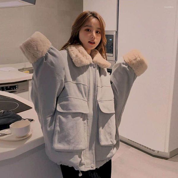 Frauen im Winter Kawaii Coat Frauen Parkas Top College Dicke Samt losen süße Jacke weibliche süße Outwear -Kleidung