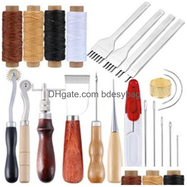 Ferramentas de artesanato kit de couro profissional costura de costura costura de punção de punção de trabalho acessórios Diy Tool Drop Drop Drop Home Garden Arts Dhofe