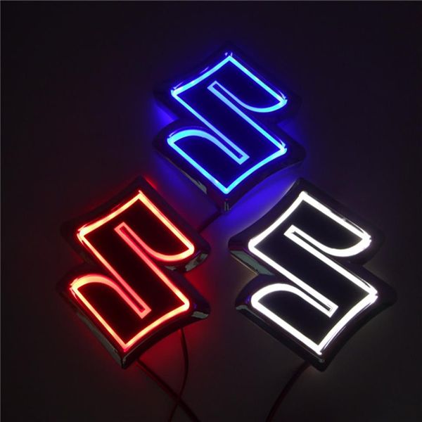 Estilo do carro 8 05cm 8cm branco azul vermelho 5d emblema traseiro lâmpada logotipo led luz adesivo lâmpada para suzuki zuki alto jimny swift285j