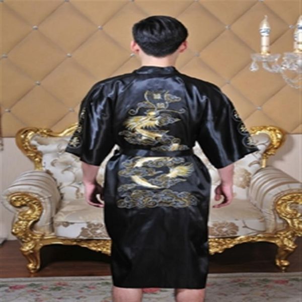 Shanghai story robe masculino chinês bordado quimono vestido de banho dragão masculino roupa de dormir 5 cores tamanho m -- xxxl295q