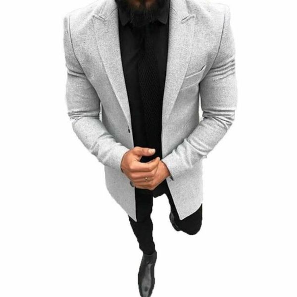 Abiti da uomo Blazer Moda Uomo Inverno Caldo Trench di lana Cappotto monopetto Giacca lunga Capispalla Nero Blu Grigio 350M