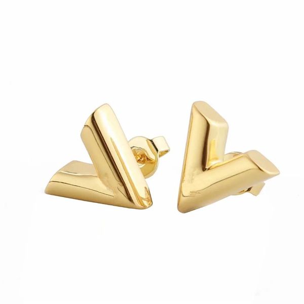 Luxo charme brincos de ouro mulheres moda jóias titânio aço nunca desaparecer orelha manguito prata brinco deusa carta designer v 217h